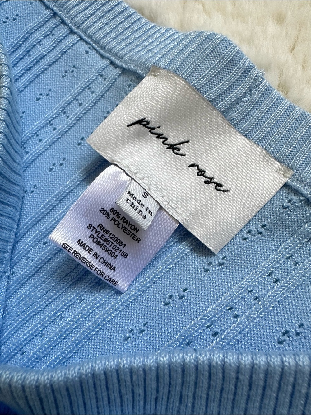 Pink Rose Light Blue Knit Pointelle Tank, Cardigan & Pants Set S - Picture 10 of 16